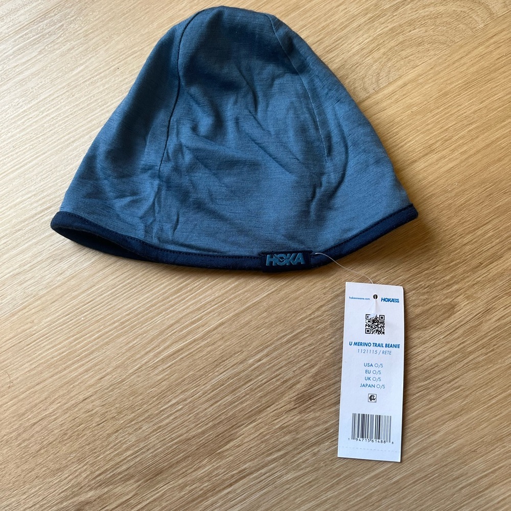 Hoka Slate Blue Merino Beanie with Navy Trim